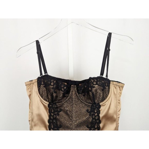 Frederick's of Hollywood Corset Bustier Top Beige Black Lace Misses Size 34 - Picture 2 of 7